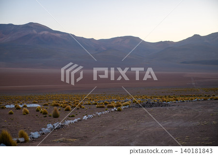 Serene peaceful landscape with mountain at dawn or dusk in Bolivia 140181843