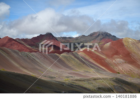 Vibrant tranquil vinicunca rainbow mountain scenic colorful landscape 140181886