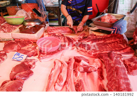 Pork sold in Thai markets Pork sold in Thai markets 140181992