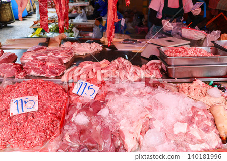 Pork sold in Thai markets Pork sold in Thai markets 140181996