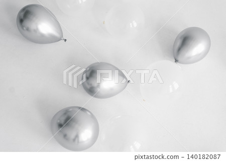 Close Up Of Metallic Silver Balloons With Glossy Texture Close Up Of Metallic Silver Balloons With Glossy Texture 140182087