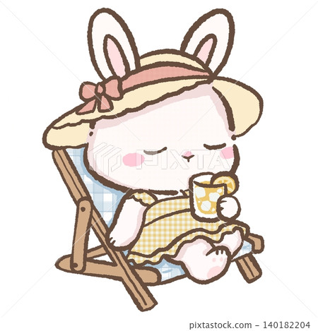Peaceful Kawaii Bunny Lounging In Cozy Beach Chair Sipping Refreshing Lemon Drink During Relaxing Summer Holiday Clipart Illustration Peaceful Kawaii Bunny Lounging In Cozy Beach Chair Sipping Refreshing Lemon Drink During Relaxing Summer Holiday Clipart Illustration 140182204