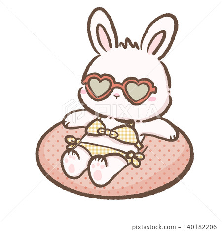 Cute Kawaii Bunny Relaxing In Pink Swim Ring Wearing Heart Shaped Sunglasses During Sunny Summer Pool Day Clipart Illustration Cute Kawaii Bunny Relaxing In Pink Swim Ring Wearing Heart Shaped Sunglasses During Sunny Summer Pool Day Clipart Illustration 140182206