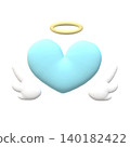 Clay-style puffy angel wings, angel halo, heart 140182422