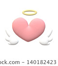 Clay-style puffy angel wings, angel halo, heart 140182423