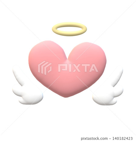 Clay-style puffy angel wings, angel halo, heart 140182423