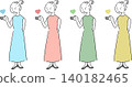 A set of simple illustrations of a heart symbol and a young woman (symbols of affection, favorite, recommendation, and character imagery). 140182465