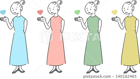 一組簡單的插圖,包括一個心形符號和一個年輕女子(象徵愛慕、愛、推薦和人物)。 一組簡單的插圖,包括一個心形符號和一個年輕女子(象徵愛慕、愛、推薦和人物)。 140182465