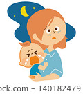 一幅插圖描繪了一位睡眠不足的母親如何應對嬰兒夜間的哭鬧。 140182479