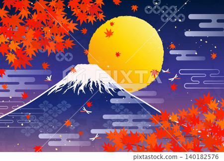 秋葉、富士山和滿月的插圖(4_horizontal) 秋葉、富士山和滿月的插圖(4_horizontal) 140182576