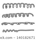 A set of hand-drawn spiral lines featuring analog-style doodle-like wavy and loop borders. 140182671