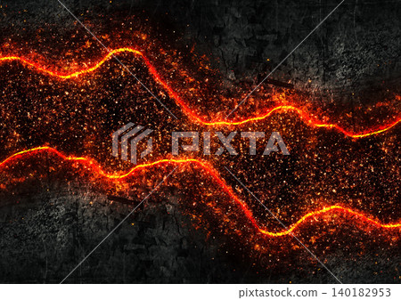 A dynamic abstract background of flames created by lava fissures and flying fragments. 140182953