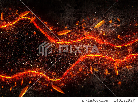 A dynamic abstract background of flames created by lava fissures and flying fragments. A dynamic abstract background of flames created by lava fissures and flying fragments. 140182957