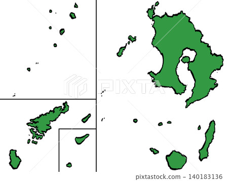 鹿兒島縣地圖插圖（綠色/筆觸風格）日式風格 140183136