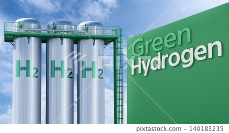 Green hydrogen factory concept. Hydrogen production from renewable energy sources.. Green hydrogen factory concept. Hydrogen production from renewable energy sources.. 140183235