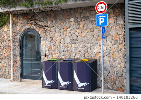 Bins for separate collection of garbage. Bins for separate collection of garbage. 140183266