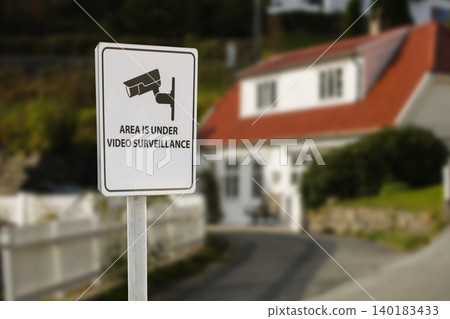 A sign warning of external video surveillance for security purposes A sign warning of external video surveillance for security purposes 140183433