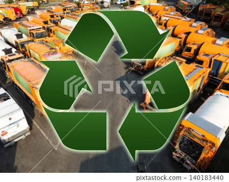 Garbage trucks with recycle symbol 140183440