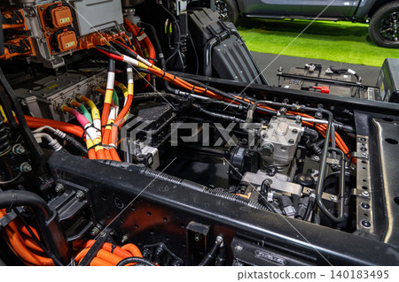 Electric truck power inverter close up. Electric truck power inverter close up. 140183495