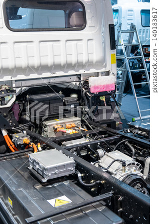 Electric truck power inverter close up. Electric truck power inverter close up. 140183617