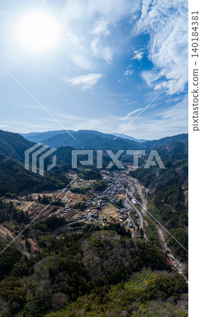 Aerial view of Tsumago-juku (vertical photo) Aerial view of Tsumago-juku (vertical photo) 140184381