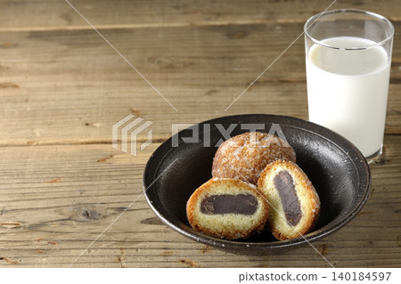 Red bean donut and milk 140184597