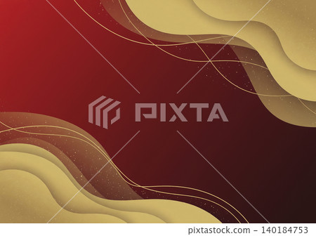 A luxurious background material featuring a deep crimson gradient overlaid with matte gold waves. 140184753