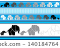 Abstract of an elephant family with blue line on a white background. 140184764