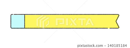 Yellow horizontal ribbon-shaped frame with light blue decorations - Simple and cute hand-drawn illustration material for text space Yellow horizontal ribbon-shaped frame with light blue decorations - Simple and cute hand-drawn illustration material for text space 140185184