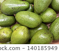 Closeup of fresh green avocados in a pile creating pattern background 140185949