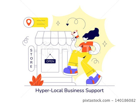 Hyper Local Business Support Vector Illustration Featuring Small Business Promotion, Community Commerce, Local Store Marketing, and Digital Outreach 140186082