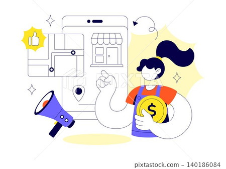 Hyper Local Business Support Vector Illustration Featuring Small Business Promotion, Community Commerce, Local Store Marketing, and Digital Outreach 140186084