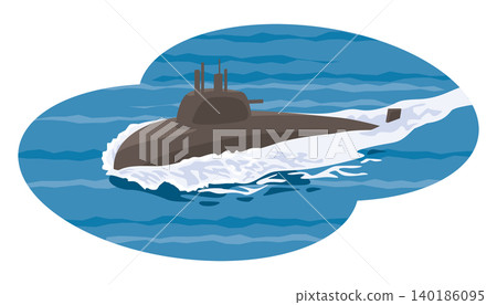 An image illustration of a submarine sailing on the sea. An image illustration of a submarine sailing on the sea. 140186095