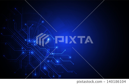 Abstract blue futuristic circuit board technology background with glowing digital data lines and copy space 140186104
