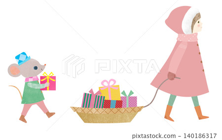 Girl pulling a sled Girl pulling a sled 140186317