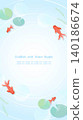 A refreshing Japanese-style frame featuring goldfish surrounded by water ripples, adorned with lotus leaves. Vertical 16:9 aspect ratio. 140186674