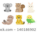 Cute animal character illustration set (koala, squirrel, rabbit, sea otter, serval cat, parakeet) 140186902