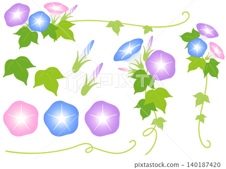 A set of refreshing morning glory decoration illustrations. A set of refreshing morning glory decoration illustrations. 140187420