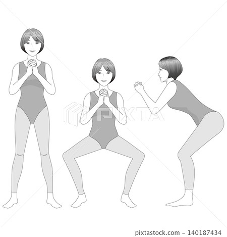 女子做深蹲（附輪廓線） 140187434