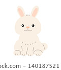 A vector illustration of a cute white ghost rabbit sitting politely facing forward. 140187521