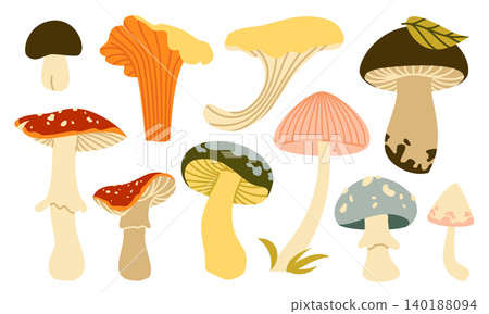 Autumn Mushrooms Vector Set Flat Geometric Forest Fungus Collection Isolated Autumn Mushrooms Vector Set Flat Geometric Forest Fungus Collection Isolated 140188094