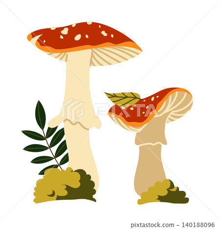 Red Fly Agaric Mushrooms Vector Illustration Flat Geometric Toadstool Forest Element Red Fly Agaric Mushrooms Vector Illustration Flat Geometric Toadstool Forest Element 140188096