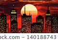 8-bit metropolis and skyscrapers at sunset. Retro pixel background. 140188743