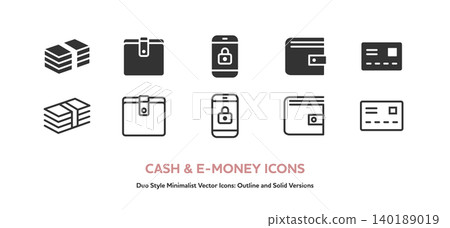 A set of vector icons (line art and colored) related to money and security, including wallets, stacks of bills, cards, smartphones, and padlocks. A set of vector icons (line art and colored) related to money and security, including wallets, stacks of bills, cards, smartphones, and padlocks. 140189019