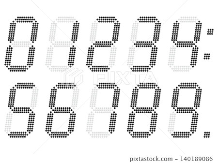 Digital black italicized numbers in the style of an electronic display board Digital black italicized numbers in the style of an electronic display board 140189086
