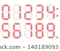 Digital red numbers in the style of an electronic display board 140189093