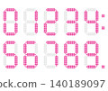 Digital pink numbers in the style of an electronic display board 140189097