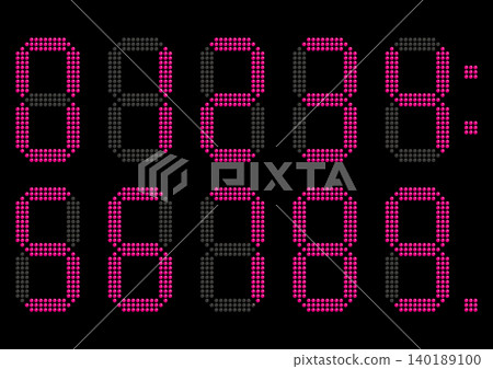 在黑色背景上，粉紅色數字以電子顯示器的風格顯示。 140189100