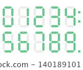 Digital green numbers in the style of an electronic display board 140189101