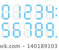 Digital blue numbers in the style of an electronic display board 140189103